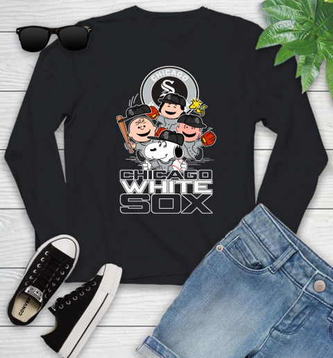 MLB Chicago White Sox Snoopy Charlie Brown Woodstock The Peanuts Movie Baseball T Shirt_000 Youth Long Sleeve