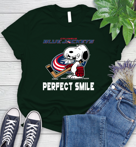 NHL Columbus Blue Jackets Snoopy Perfect Smile The Peanuts Movie Hockey T Shirt Women's T-Shirt 6
