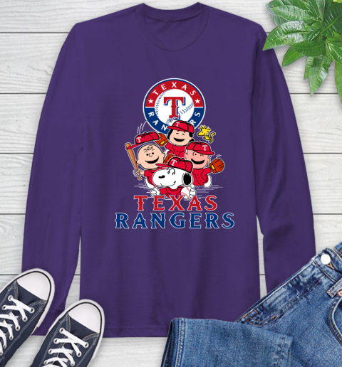 MLB Texas Rangers Snoopy Charlie Brown Woodstock The Peanuts Movie Baseball T Shirt Long Sleeve T-Shirt 5