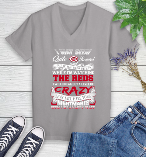 Cincinnati Reds MLB Baseball Don't Mess With Me While I'm Watching My Team Women's V-Neck T-Shirt 4