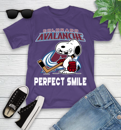 NHL Colorado Avalanche Snoopy Perfect Smile The Peanuts Movie Hockey T Shirt Youth T-Shirt 3