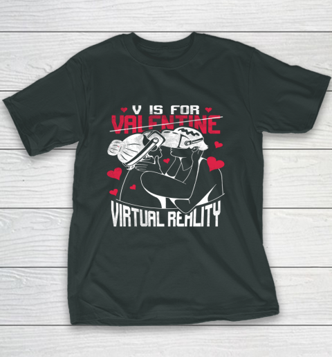 V Is For Virtual Reality Funny Valentine Couples Lovers Kiss Youth T-Shirt 4