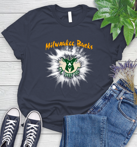 Milwaukee Bucks NBA Basketball Rip Sports Women's T-Shirt 14