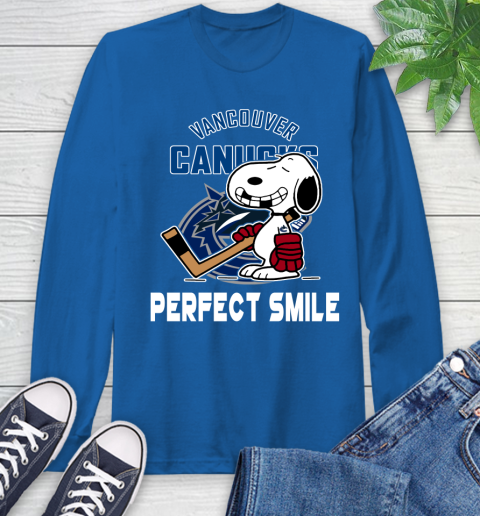 NHL Vancouver Canucks Snoopy Perfect Smile The Peanuts Movie Hockey T Shirt Long Sleeve T-Shirt 10