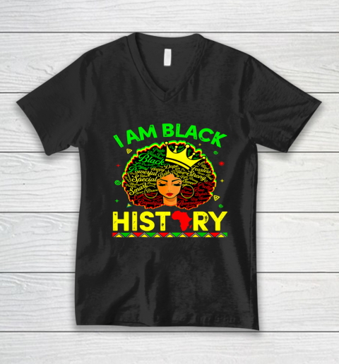 Black Girl, Women Shirt African American Pride Queen Girl I Am Black History Funny V-Neck T-Shirt