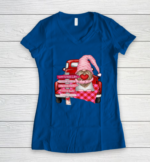 Valentine Vintage Red Truck Gnomes You And Me Valentines Day Women's V-Neck T-Shirt 5