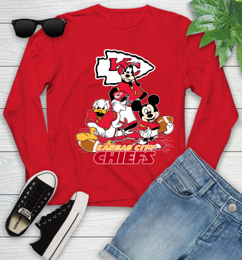 NFL Kansas City Chiefs Mickey Mouse Donald Duck Goofy Football Shirt Youth Long Sleeve 11