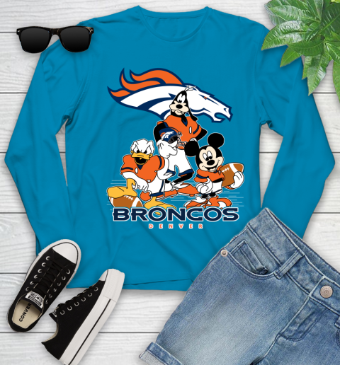 NFL Denver Broncos Mickey Mouse Donald Duck Goofy Football Shirt Youth Long Sleeve 8