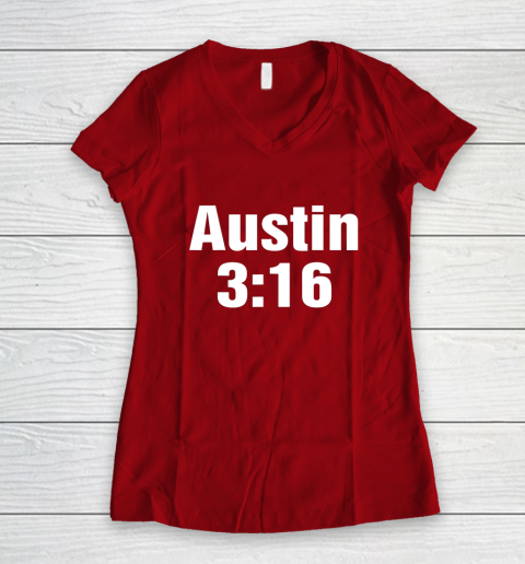 Austin 3 16 Shirt Stone Cold Steve Austin WWE (Print on font and back) Women's V-Neck T-Shirt 6
