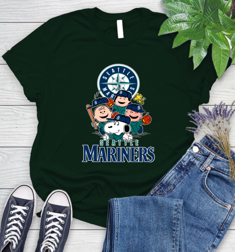MLB Seattle Mariners Snoopy Charlie Brown Woodstock The Peanuts Movie Baseball T Shirt_000 Women's T-Shirt 6