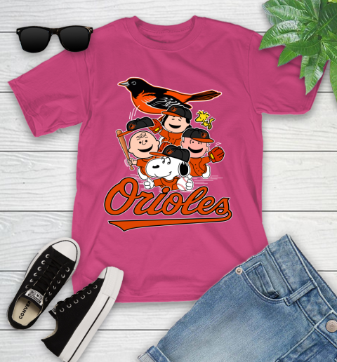 MLB Baltimore Orioles Snoopy Charlie Brown Woodstock The Peanuts Movie Baseball T Shirt_000 Youth T-Shirt 11