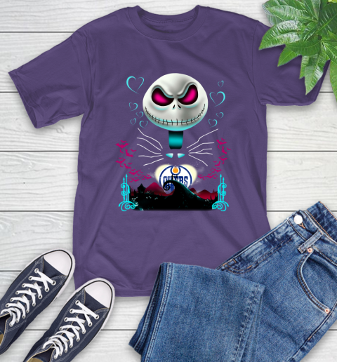 NHL Edmonton Oilers Jack Skellington Sally The Nightmare Before Christmas Hockey T-Shirt 5