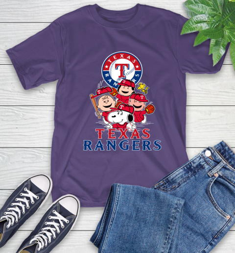MLB Texas Rangers Snoopy Charlie Brown Woodstock The Peanuts Movie Baseball T Shirt T-Shirt 5