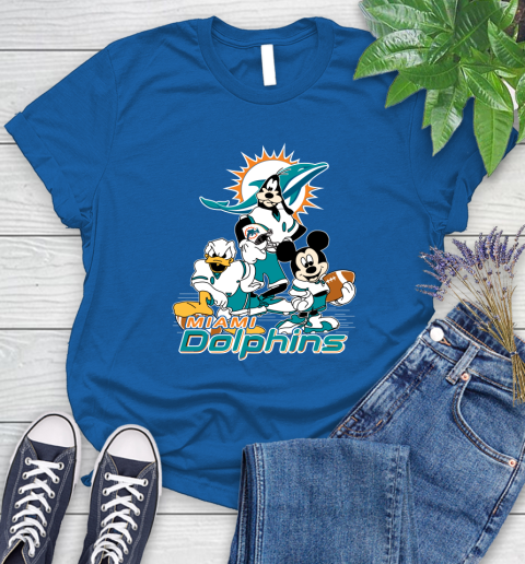 NFL Miami Dolphins Mickey Mouse Donald Duck Goofy Football Shirt Women's T-Shirt 12