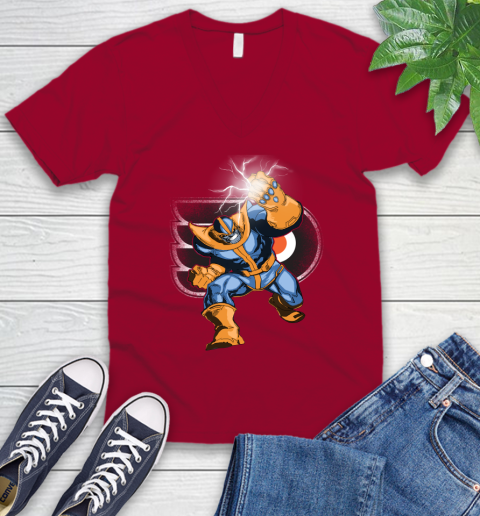 Philadelphia Flyers NHL Hockey Thanos Avengers Infinity War Marvel V-Neck T-Shirt 7