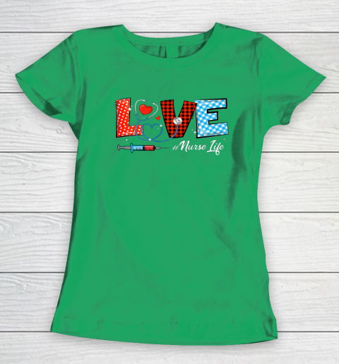 Love Nurselife Valentine Nurse Leopard Print Plaid Heart Women's T-Shirt 4