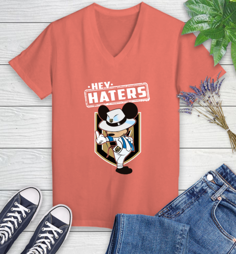 NHL Hey Haters Mickey Hockey Sports Vegas Golden Knights Women's V-Neck T-Shirt 6