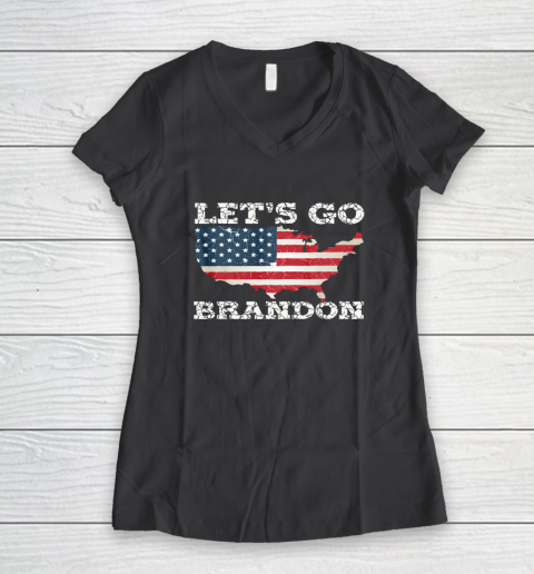 Let's Go Brandon Joe Biden Chant Impeach Biden USA Flag FJB Women's V-Neck T-Shirt 4