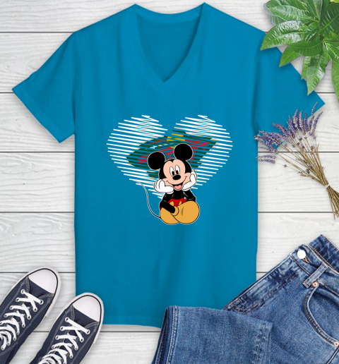 NHL Minnesota Wild The Heart Mickey Mouse Disney Hockey Women's V-Neck T-Shirt 7