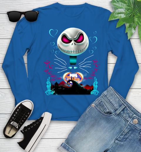 MLB Philadelphia Phillies Jack Skellington Sally The Nightmare Before Christmas Baseball Youth Long Sleeve 10