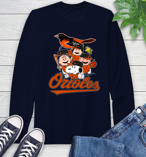 MLB Baltimore Orioles Snoopy Charlie Brown Woodstock The Peanuts Movie Baseball T Shirt_000 Long Sleeve T-Shirt 3