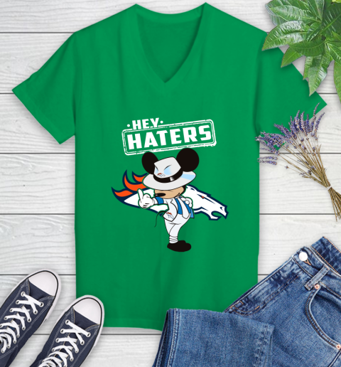 NFL Hey Haters Mickey Football Sports Denver Broncos Women's V-Neck T-Shirt 5