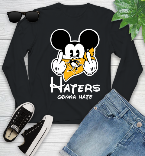 NHL Pittsburgh Penguins Haters Gonna Hate Mickey Mouse Disney Hockey T Shirt Youth Long Sleeve