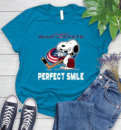 NHL Columbus Blue Jackets Snoopy Perfect Smile The Peanuts Movie Hockey T Shirt Women's T-Shirt 10