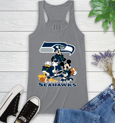 NFL Seattle Seahawks Mickey Mouse Donald Duck Goofy Football Shirt Racerback Tank 4