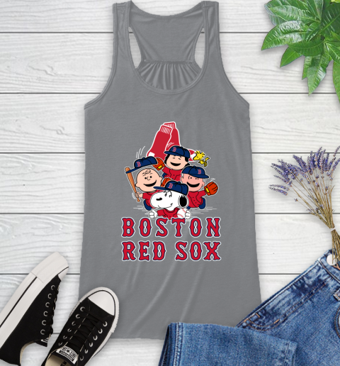 MLB Boston Red Sox Snoopy Charlie Brown Woodstock The Peanuts Movie Baseball T Shirt Racerback Tank 4