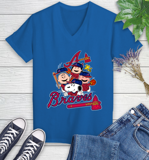 MLB Atlanta Braves Snoopy Charlie Brown Woodstock The Peanuts Movie Baseball T Shirt Women's V-Neck T-Shirt 10