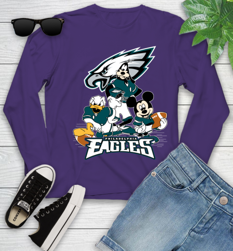 NFL Philadelphia Eagles Mickey Mouse Donald Duck Goofy Football Shirt Youth Long Sleeve 4