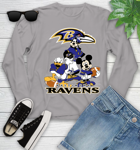 NFL Baltimore Ravens Mickey Mouse Donald Duck Goofy Football Shirt Youth Long Sleeve 5