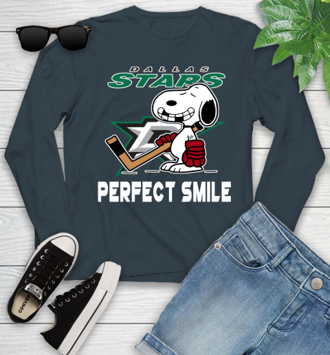 NHL Dallas Stars Snoopy Perfect Smile The Peanuts Movie Hockey T Shirt Youth Long Sleeve 9