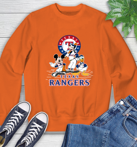 MLB Texas Rangers Mickey Mouse Donald Duck Goofy Baseball T Shirt Sweatshirt 3