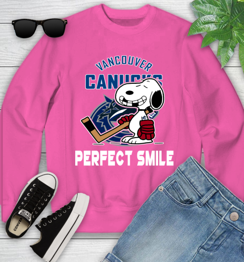 NHL Vancouver Canucks Snoopy Perfect Smile The Peanuts Movie Hockey T Shirt Youth Sweatshirt 6