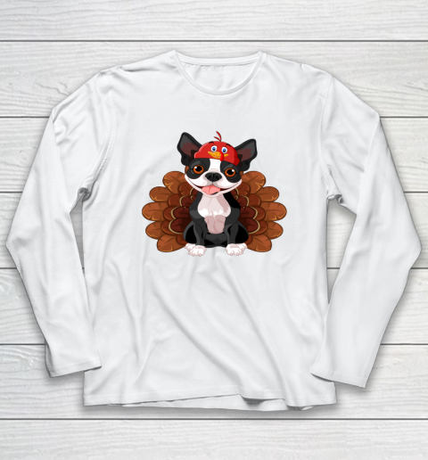 Funny Turkey Boston Terrier Thanksgiving Dog Turkey Costume Long Sleeve T-Shirt