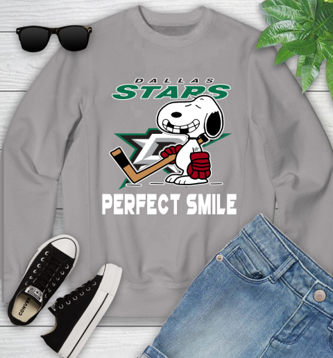 NHL Dallas Stars Snoopy Perfect Smile The Peanuts Movie Hockey T Shirt Youth Sweatshirt 3