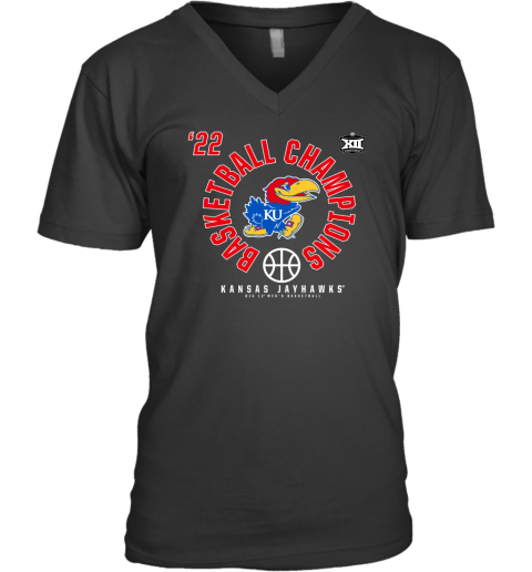 Kansas Jayhawks 2022 Fanatics Branded Big 12 Men Basketball Conference Tournament Champions V-Neck T-Shirt