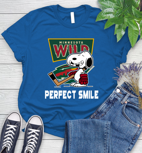 NHL Minnesota Wild Snoopy Perfect Smile The Peanuts Movie Hockey T Shirt Women's T-Shirt 12