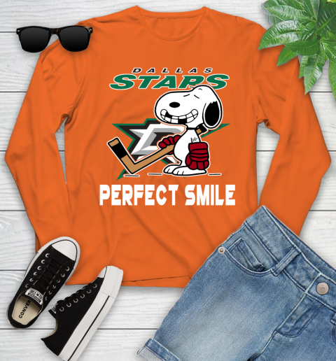 NHL Dallas Stars Snoopy Perfect Smile The Peanuts Movie Hockey T Shirt Youth Long Sleeve 3