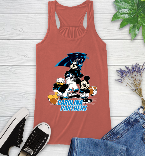 NFL Carolina Panthers Mickey Mouse Donald Duck Goofy Football Shirt Racerback Tank 3