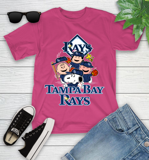 MLB Tampa Bay Rays Snoopy Charlie Brown Woodstock The Peanuts Movie Baseball T Shirt Youth T-Shirt 11