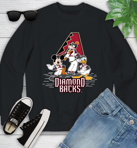 MLB Arizona Diamondbacks Mickey Mouse Donald Duck Goofy Baseball T Shirt Youth Sweatshirt