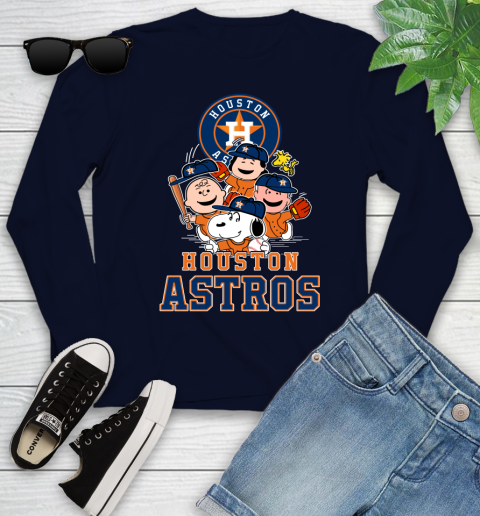 MLB Houston Astros Snoopy Charlie Brown Woodstock The Peanuts Movie Baseball T Shirt Youth Long Sleeve 2