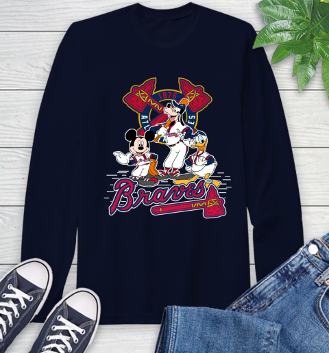 MLB Atlanta Braves Mickey Mouse Donald Duck Goofy Baseball T Shirt Long Sleeve T-Shirt 3