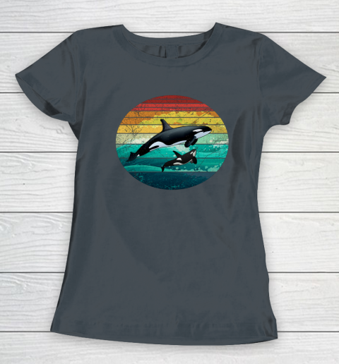 Orca Family Vintage Retro Art Killer Whale Family Women's T-Shirt 3