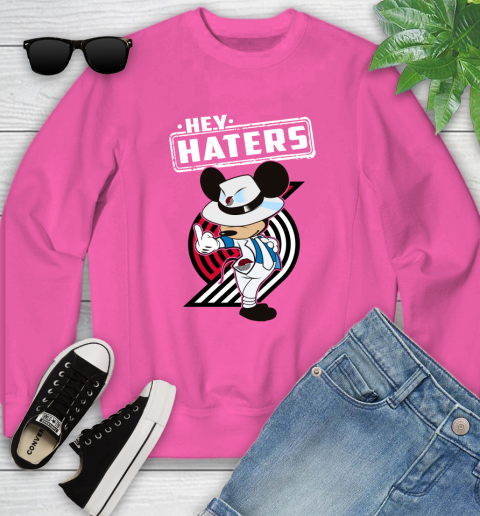 NBA Hey Haters Mickey Basketball Sports Portland Trail Blazers Youth Sweatshirt 6
