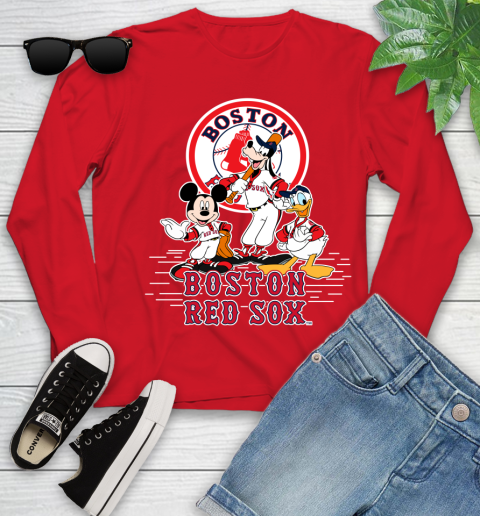 MLB Boston Red Sox Mickey Mouse Donald Duck Goofy Baseball T Shirt Youth Long Sleeve 11