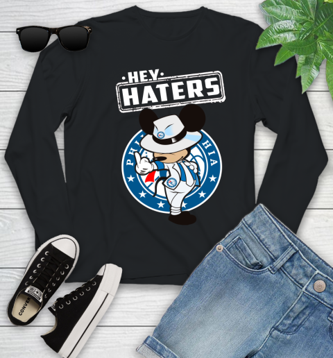 NBA Hey Haters Mickey Basketball Sports Philadelphia 76ers Youth Long Sleeve